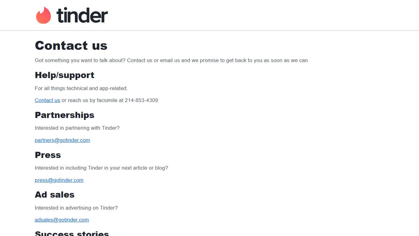 Contact us | Tinder | Match. Chat. Meet. Modern Dating.